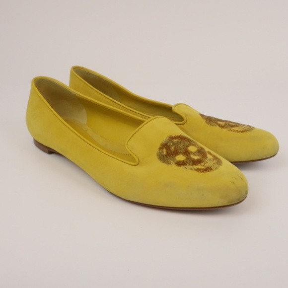 Alexander McQueen Shoes - Alexander McQueen Sequin Skull Slippers Suede